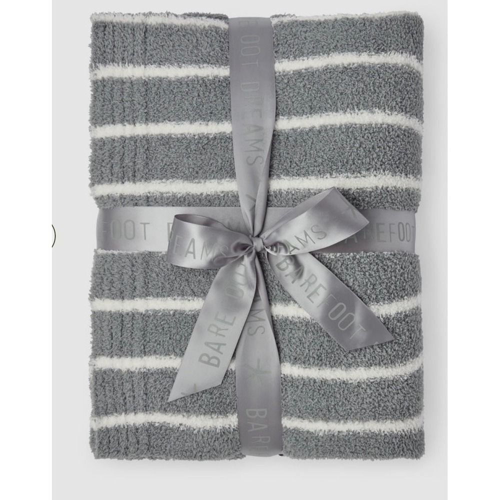 Barefoot Dreams CozyChic Stripe Blanket Moonbeam Pearl BDHCC23150 45x60